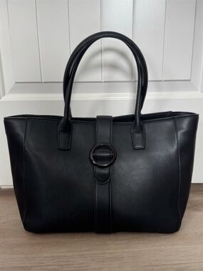 Lulu Dharma Black Structured Work Tote w Insert Organizer